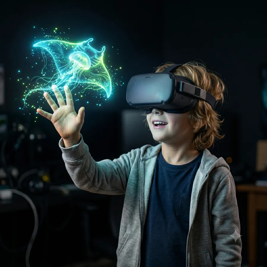 Élève explorant un hologramme animal en VR